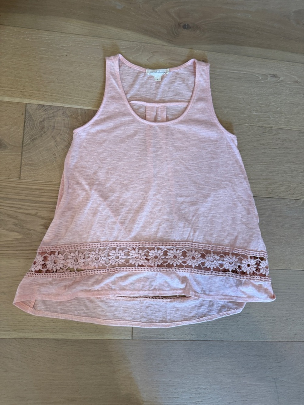 Anthropologie Painted Threads Pale Pink or Peach Crochet-Trim Tank Top size S